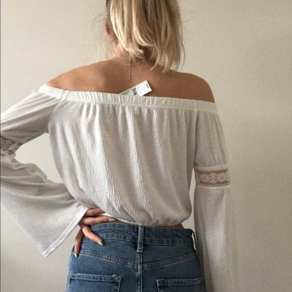 Pac Sun Off the Shoulder White Crop Top - Picture 3 of 6